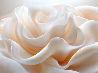 Obraz premium Close-up of soft, flowing, cream-colored fabric arranged in a rose-like pattern.