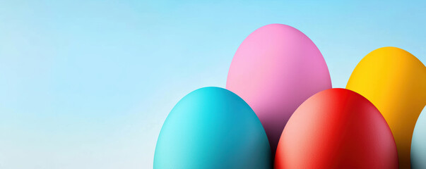 Colorful Easter eggs in bright blue sky create cheerful atmosphere