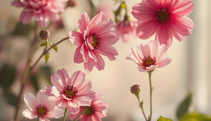 Obraz premium Flowers vintage background and soft light, clipart style, with white tones