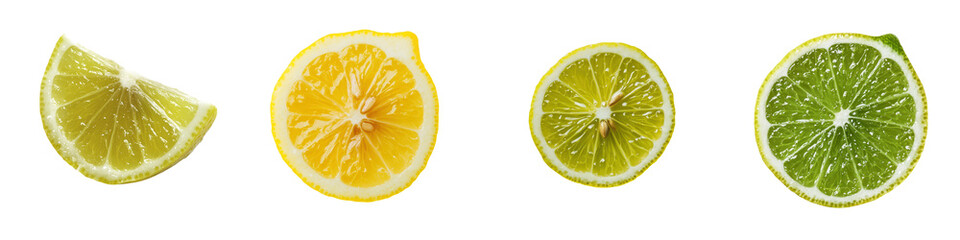 Assortment of Vibrant Citrus Fruit Slices   Lemon Orange Lime and Grapefruit Halves and Wedges Arranged on a Plain White Background  Healthy Refreshing and Nutritious Ingredients for Cooking Baking