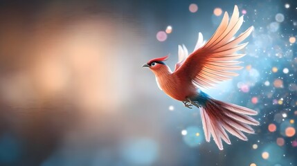 Fototapeta premium Majestic bird in flight dreamy background digital art colorful bokeh effect aesthetic viewpoint serenity concept