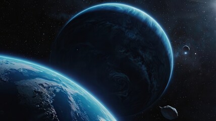 Obraz premium neptune, earth, planet, globe, space, world, map, blue, sphere, global, astronomy, 3d, night, black, ocean, atmosphere, illustration, isolated, universe, sun, america, cloud, nature, sea, science, con