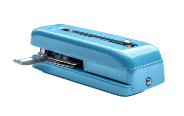 Modern blue stapler with sleek design, durable office tool for binding papers, essential stationery equipment for work, school, or home use isolated on transparent background