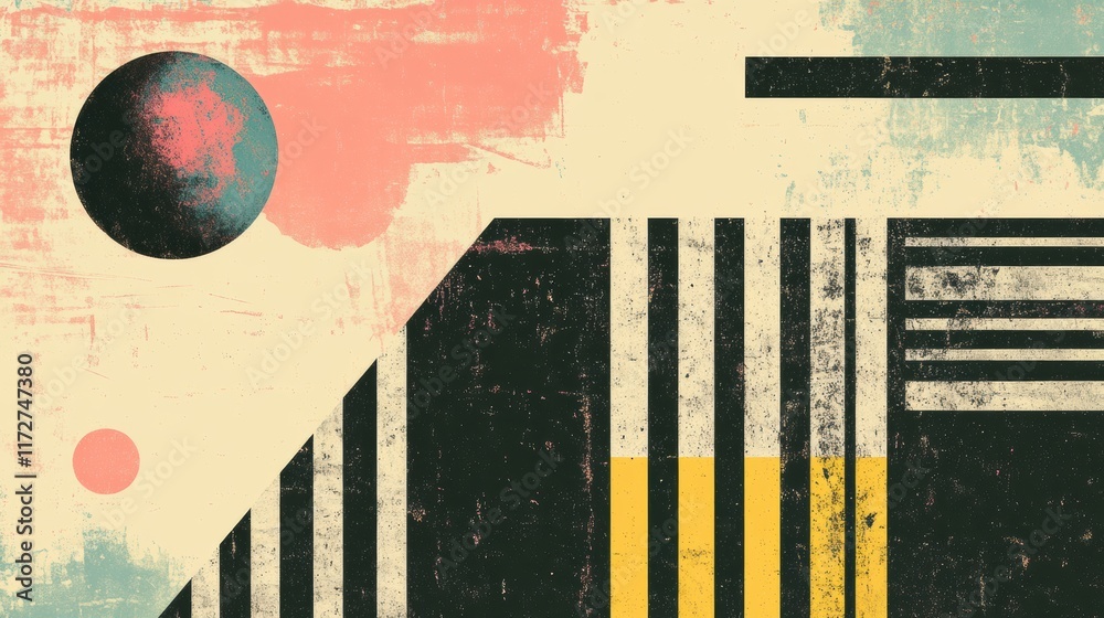 Aufkleber exploration of retro risograph style characteristics in graphic art design featuring geometric shape