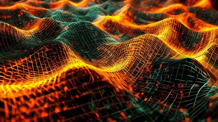 Exploring the vibrant waves of a futuristic tech landscape filled with glowing patterns and intricate design elements