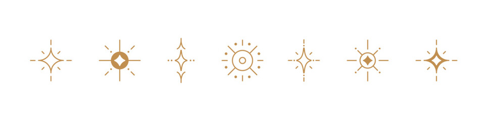 Star icon. Star shape vector set. Twinkling golden starburst. Constellation sign. Star minimal set.