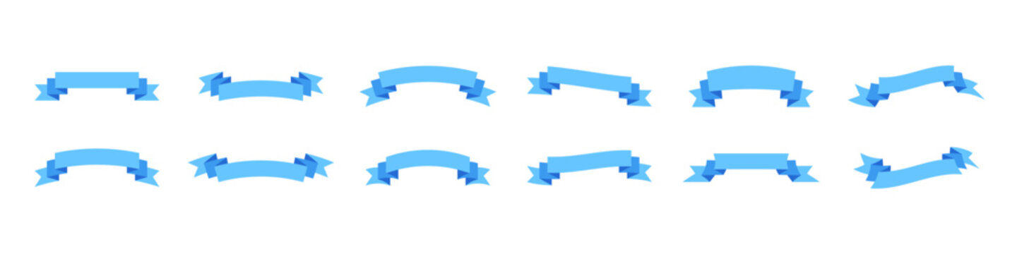 Ribbon set. Blank ribbon template. Curved ribbon benner. Isolated label set.