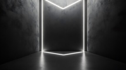 Dark Room Illuminated By Bright Neon Lines