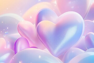 A dreamy arrangement of pastel-colored hearts creating a whimsical and romantic atmosphere.