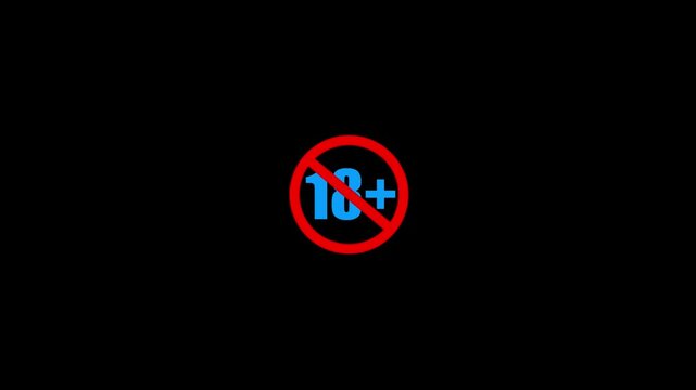 Under 18 forbidden ban icon sign animation. Eighteen or older persons adult content 18 plus only rating animation isolated on black background.