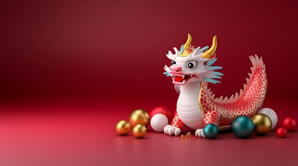 Fototapeta premium Dragon figurine celebration festive setting digital art colorful environment close-up view cultural significance