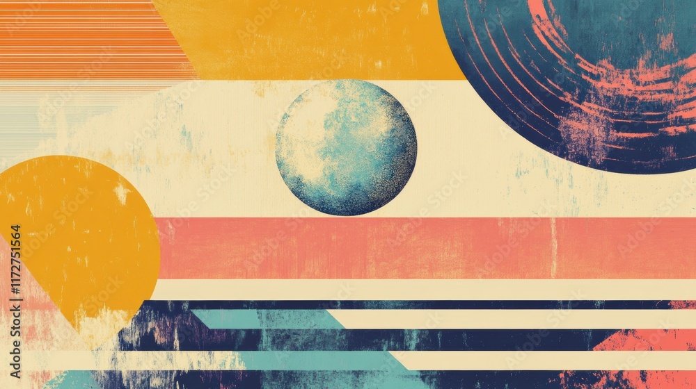 Aufkleber Retro risograph design featuring colorful geometric shapes and textures with a vintage feel. Generative AI