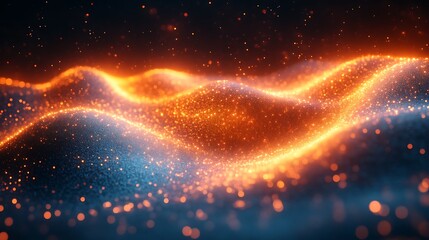 Obraz premium Abstract glowing orange and blue particle waves.