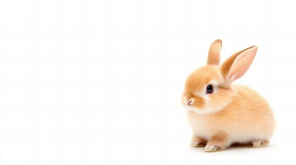 Obraz premium Adorable fluffy bunny with brown fur on white background