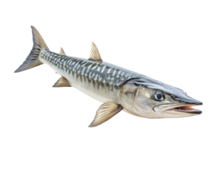 Close-up of shiny fresh fish with silver scales, seafood concept for cooking, fishing, or culinary themes isolated on transparent background