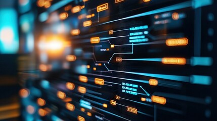 Futuristic abstract technology background with glowing data connections.