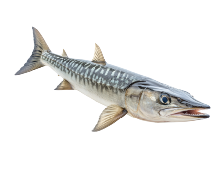 Close-up of shiny fresh fish with silver scales, seafood concept for cooking, fishing, or culinary themes isolated on transparent background