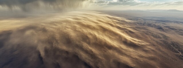 An epic aerial perspective of a massive dust storm engulfing the dunes of the Namib Desert, Namib Desert dust storm scene, Epic style