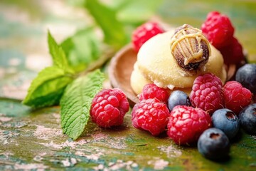 Vanilleeis mit frischen Beerenfrüchten