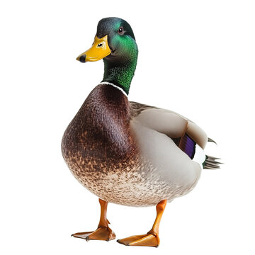 realistic mallard duck standing gracefully isolated on a white background
