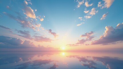 Fototapeta premium Tranquil Sunrise Reflected in the Still Ocean Waters.