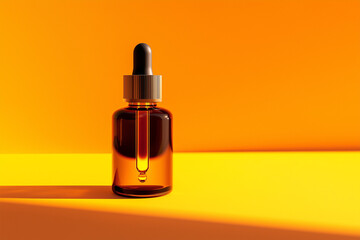 Amber dropper bottle on vibrant orange background