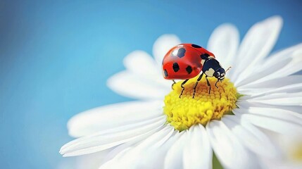 Ladybug Resting on a Daisy in Spring Sunshine