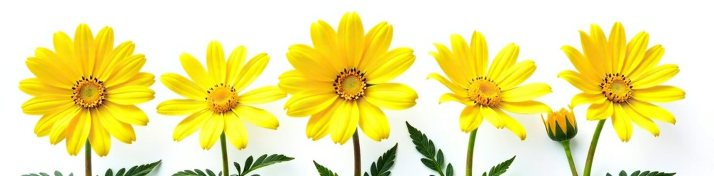 Bright yellow Euryops pectinatus flower isolated on white background, isolated, nature, flowers