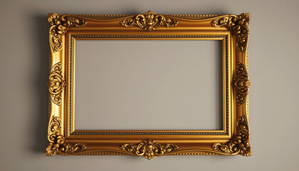 Old vintage gold ornate frame for picture on  wall, smooth light, with white tones