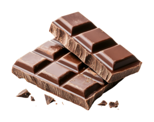 Two chocolate bars with smooth texture and rich cocoa flavor, perfect for dessert projects, food advertising, or culinary visuals isolated on transparent background.