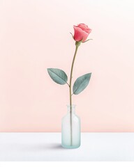 Single Pink Rose in Glass Vase