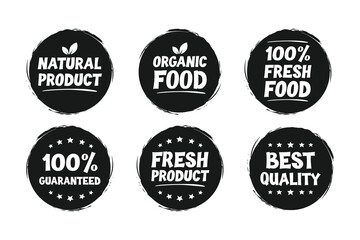 Obraz premium Vector set of black labels for food, nutrition. guaranteed product