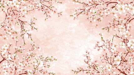 Elegant Cherry Blossom Frame on Soft Pink Background – Spring Greeting Concept