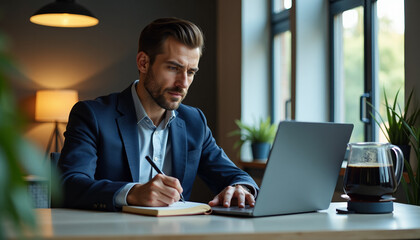 Obraz premium Focused Business Professional Working on Laptop