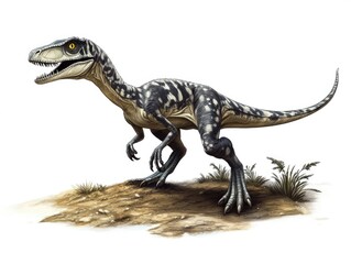 Obraz premium A detailed illustration of a dinosaur, featuring a raptor-like creature in a natural setting.