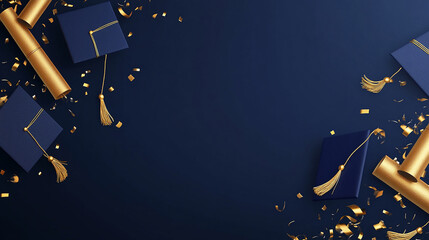 Graduation Design with Mortarboards and Diploma Scrolls