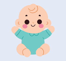 Adorable Cartoon Baby Boy Sitting Happy Infant Cute Child Illustration Light Blue Onesie