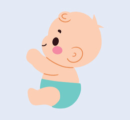 Adorable Baby Illustration Cute Infant in Diaper Reaching Cartoon Style