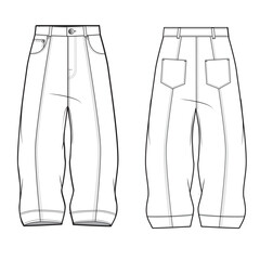 Denim baggy fit pants mockup template clothing vector design
