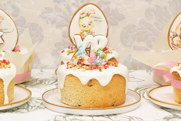 Traditional Easter dinner or brunch with cake.