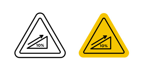 Steep slope ahead signs vectors set in black and red colors on white background.