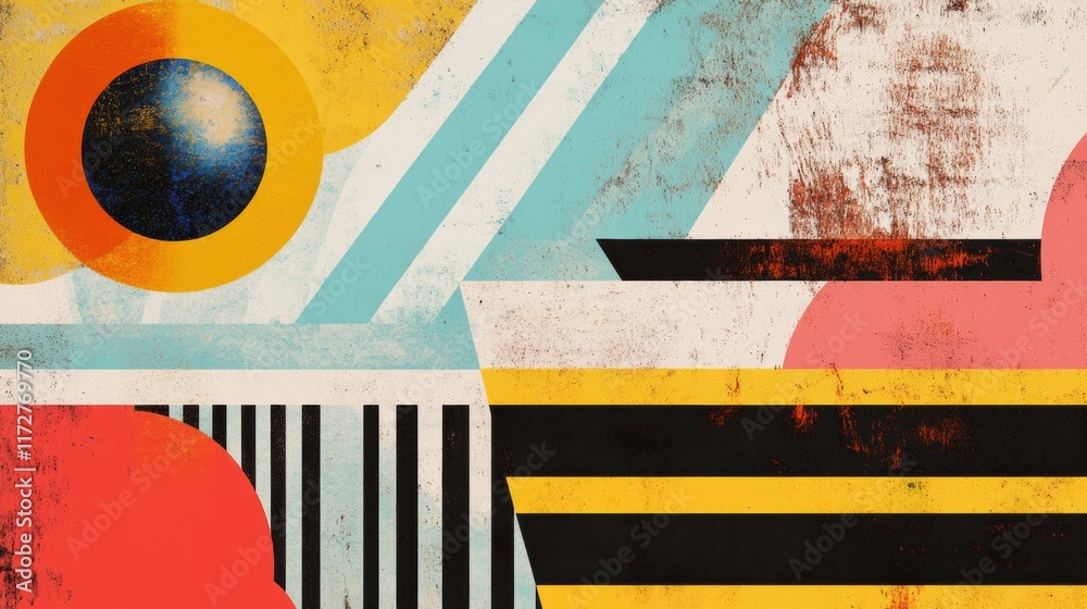 Aufkleber colorful abstract design in retro risograph style with geometric shapes and textured elements creati