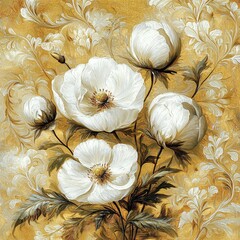 Elegant white floral arrangement vintage style digital art soft textured background aesthetic perspective