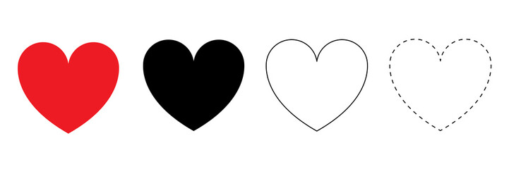 Hearts shapes icons set vector flat and outline design element template for interface and feedback in app 