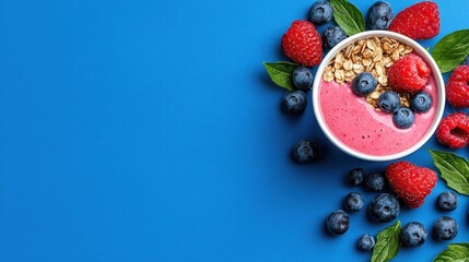 A vintage poster of a smoothie bowl with fresh fruits and granola. High Quality
