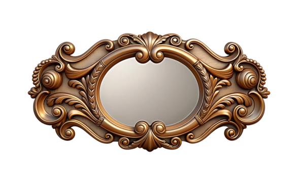 Ornate frame with curved edges, decorative luxury design for premium labels or banners, artistic vintage border isolated on transparent background