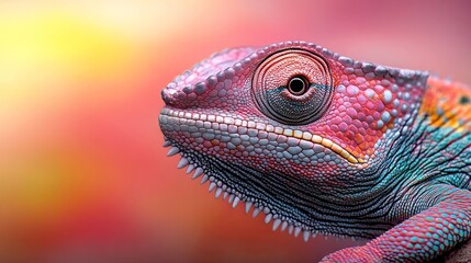 Fototapeta premium A close up of a chameleon's face on a colorful background