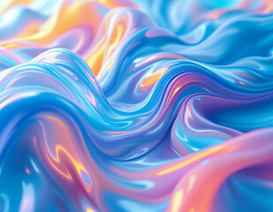 Obraz premium Colorful abstract waves of vibrant blue, pink, orange, and yellow hues flowing and blending together, Abstract 3d render, colorful background design, modern illustration