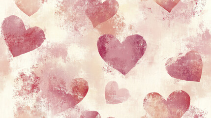 Hand painted pink hearts on textured background create romantic feel