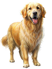 Golden Retriever with fluffy fur, depicted in a full-body pose. The dog&rsquo;s friendly nature and elegant coat make it perfect for pet illustrations, logos, or digital artwork.